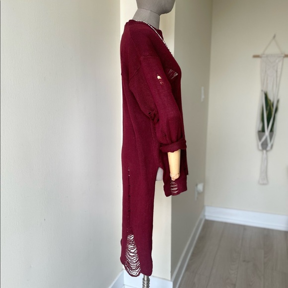 Red Trendy High-Low Knitted Sweater - HENDI - Picture 1 of 8